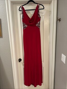 Elegant Red Beaded Evening Gown